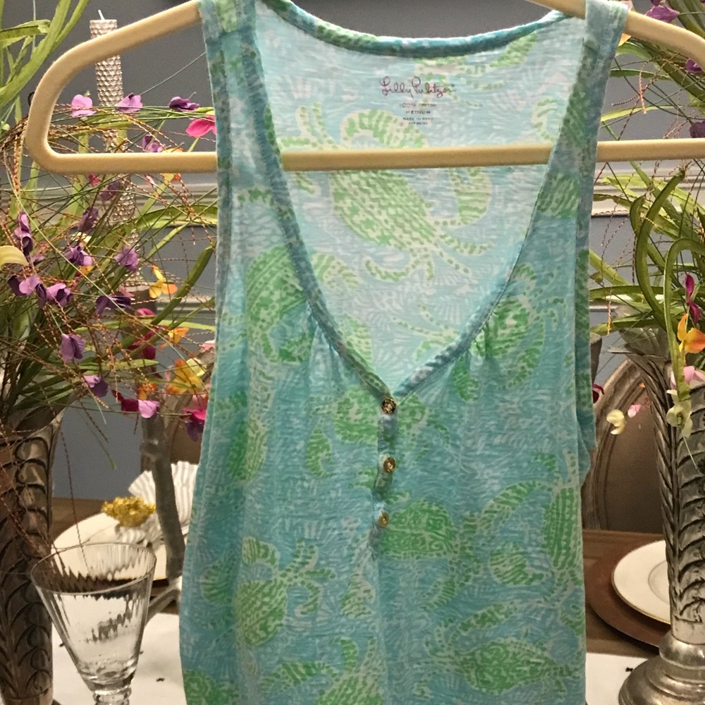 Lilly Pulitzer Turquoise top w green and gold